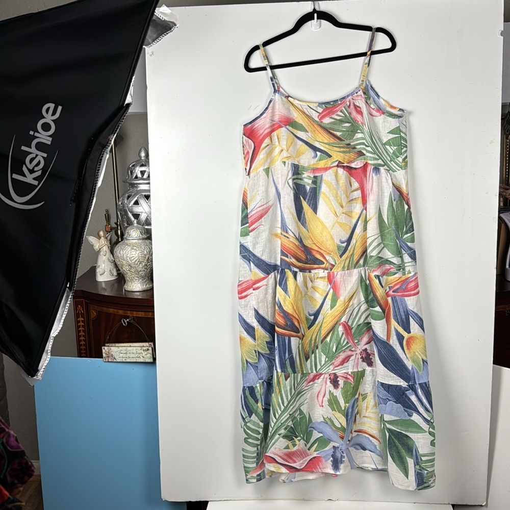 Elena Baldi Italy women Linen Maxi Dress Hawaiian Print Sleeveless L NWOT - Picture 6 of 7